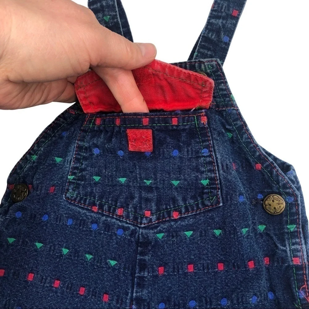 Vintage OshKosh B’gosh Made in USA Infant Overalls Geometric Shapes Sz 6-9mo